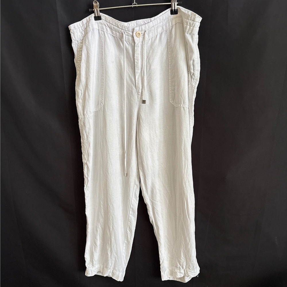 Lauren Ralph Lauren White 100%‎ Linen Drawstring Straight Leg Pants Womens 16